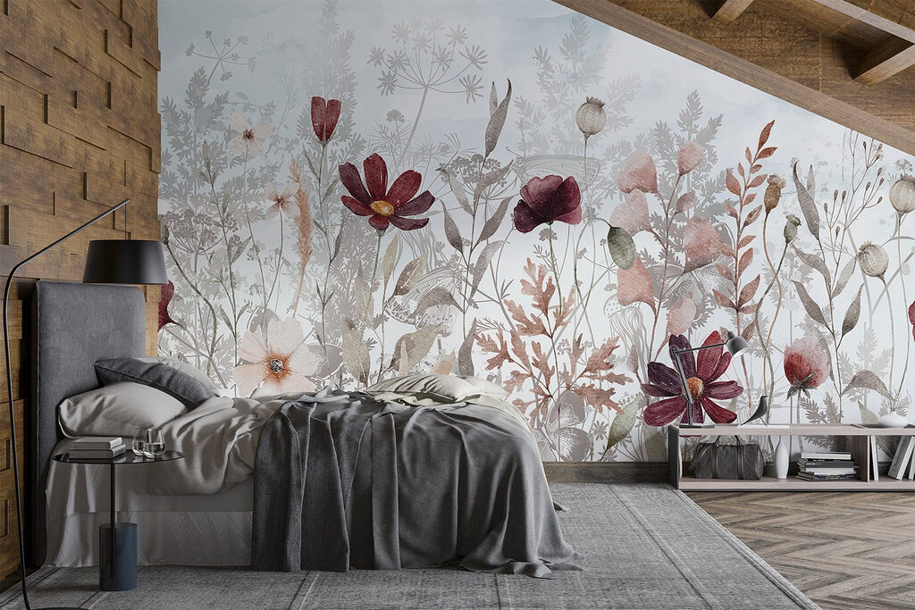 Burgundy flowers among leaves — interior 2