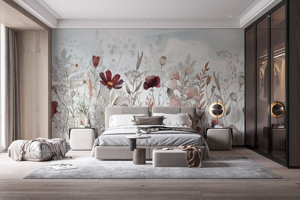 Burgundy flowers among leaves — interior 3