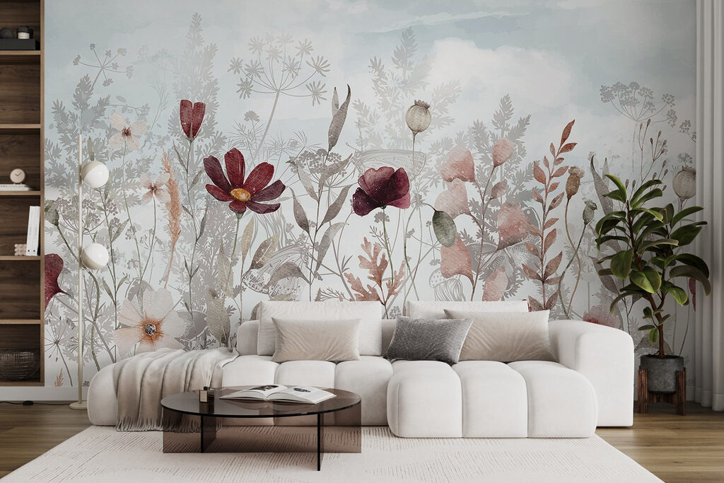 Burgundy flowers among leaves — interior 5