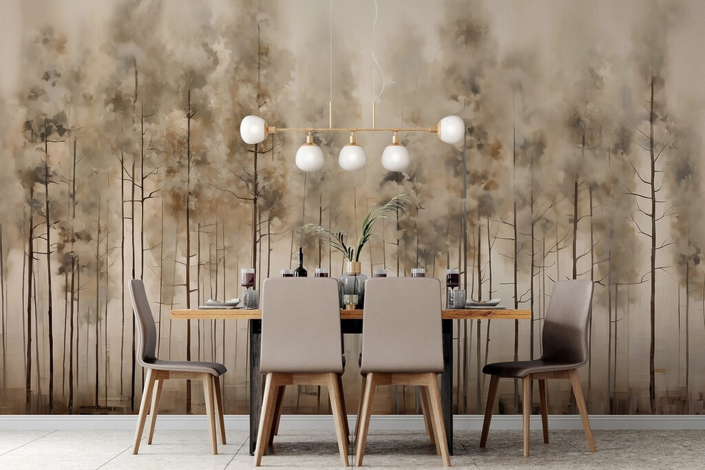 Tall pines in mist — interior 3