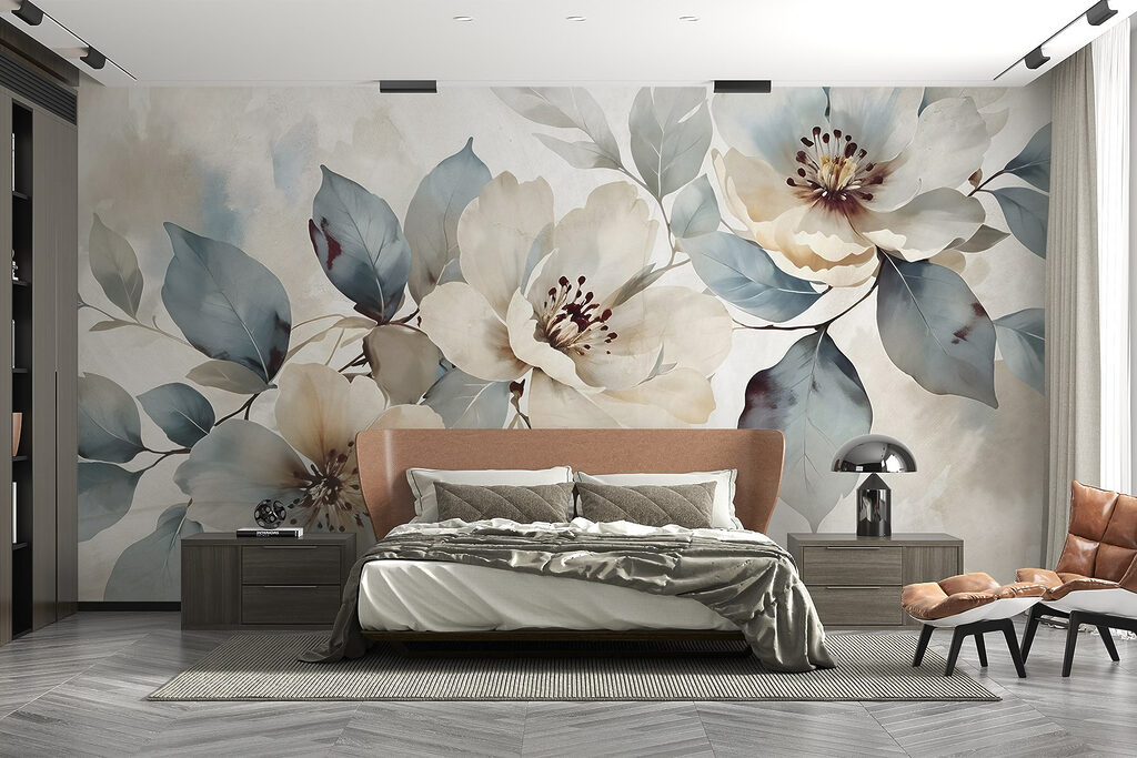 White flowers, blue-green branches — interior 2