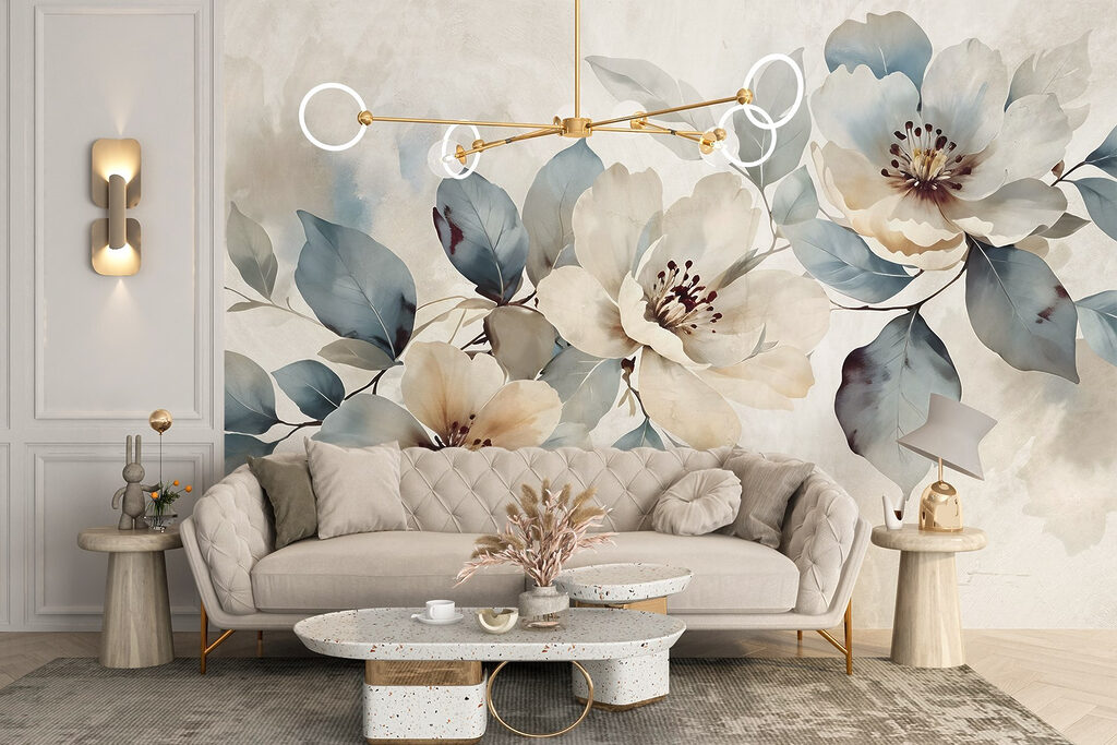 White flowers, blue-green branches — interior 5