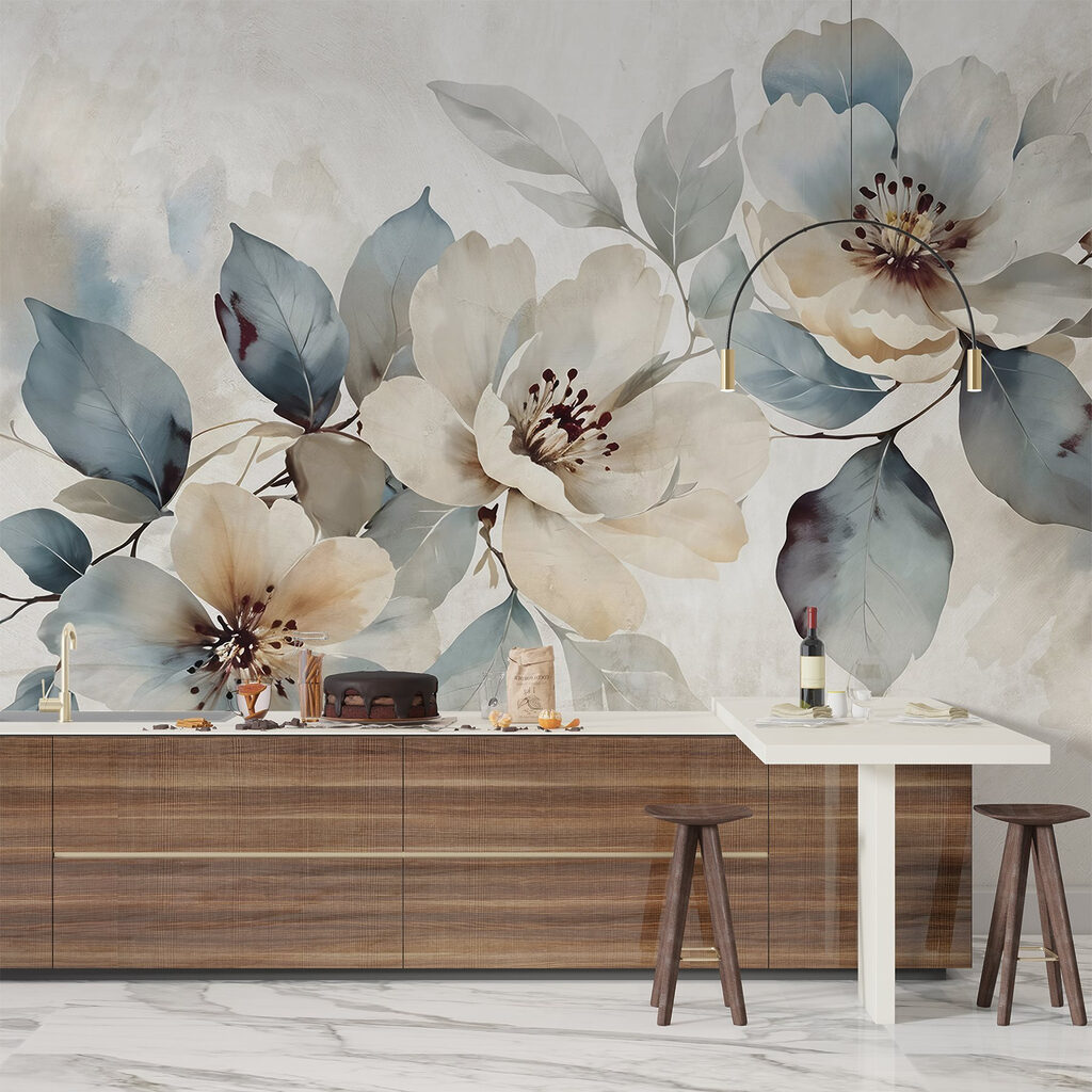 White flowers, blue-green branches — interior 6