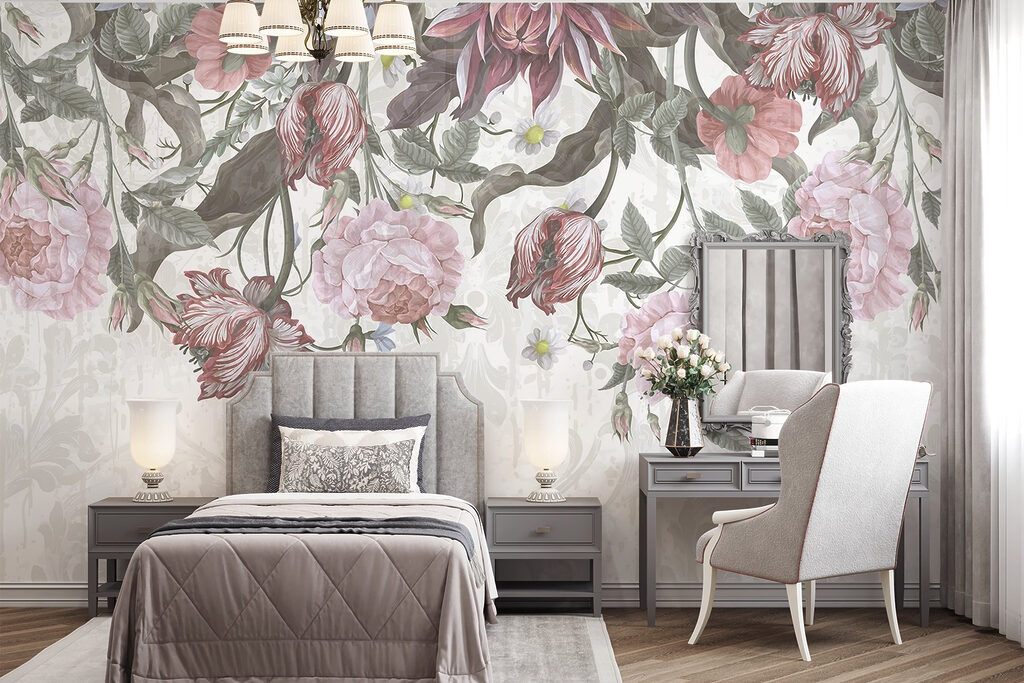 Pale silhouettes behind blooms — interior 1