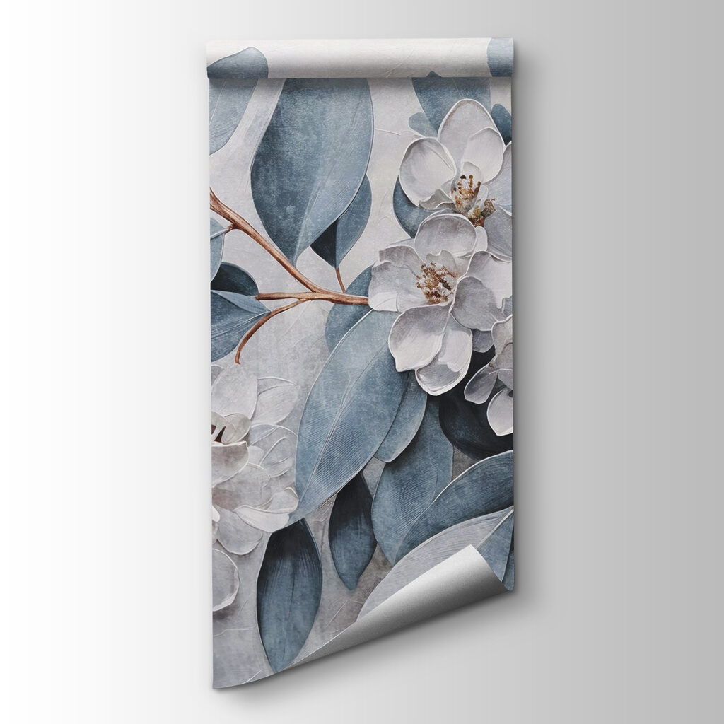 Blue leaves, flower relief — product view