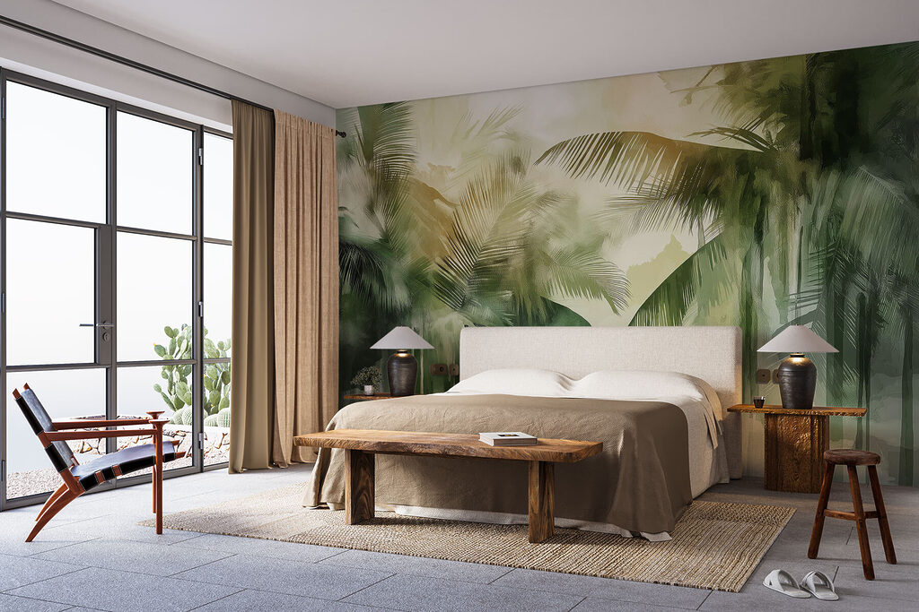 Green palms in brushstrokes — interior 2