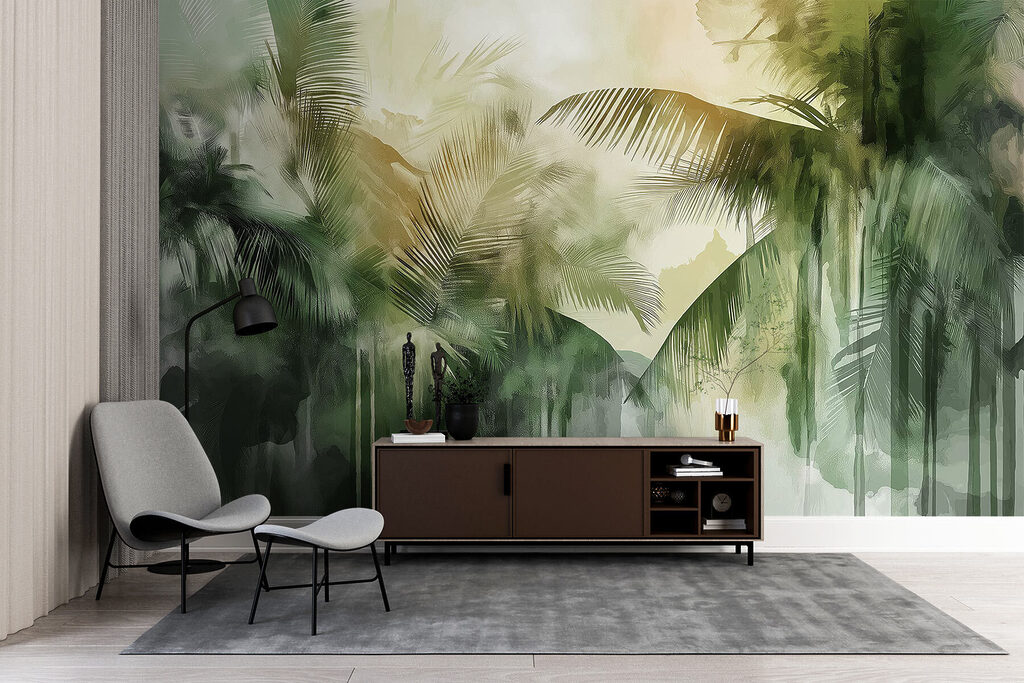 Green palms in brushstrokes — interior 4