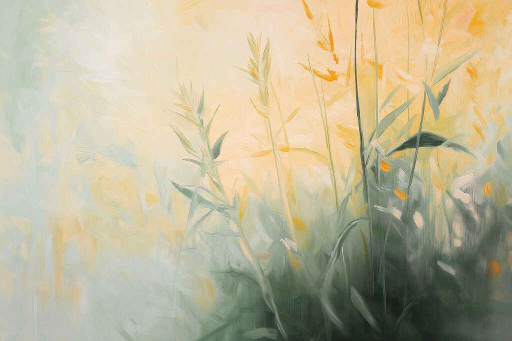 Golden stems over green — full design