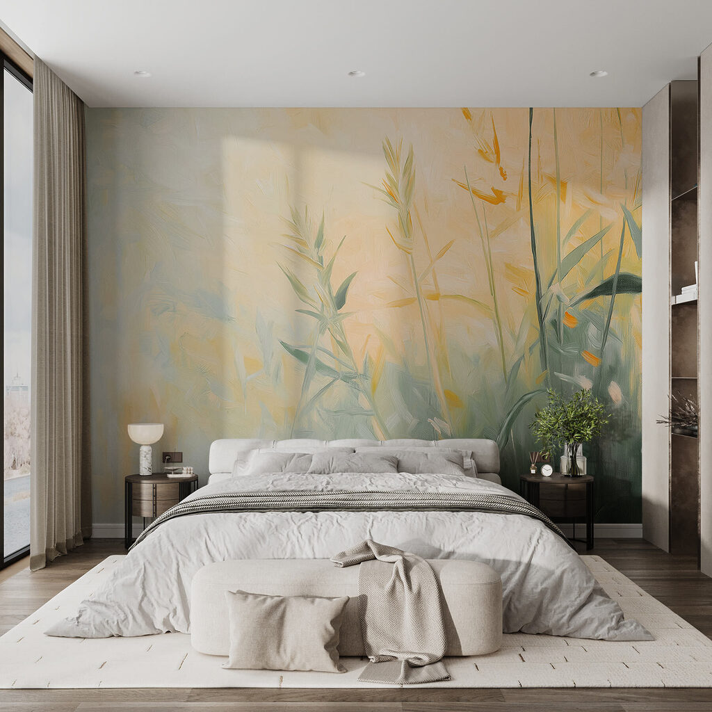 Golden stems over green — interior 1