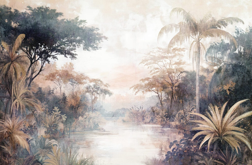 River through tropical forest — full design