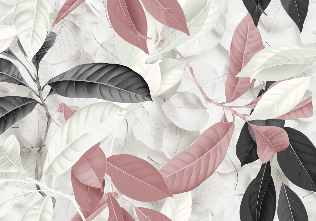 Pink and near-black leaves — full design