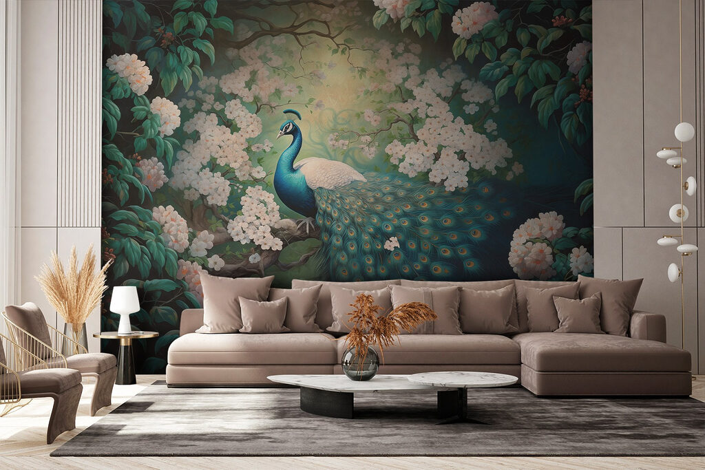 Peacock in Blossom in an interior
