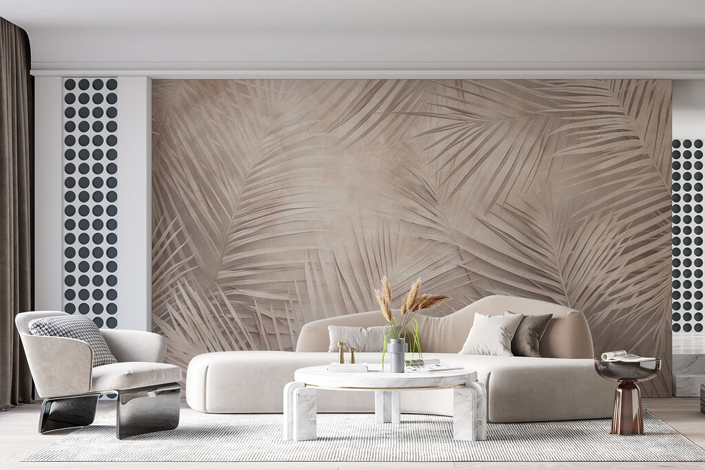 Palm leaves on taupe — interior 2