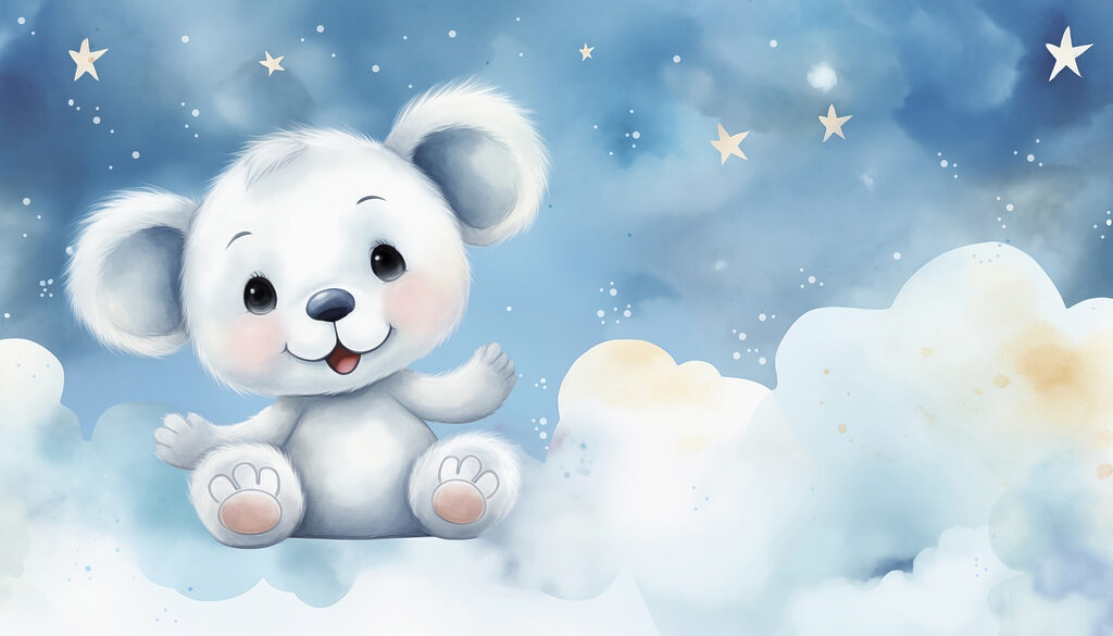 White bear among clouds — full design