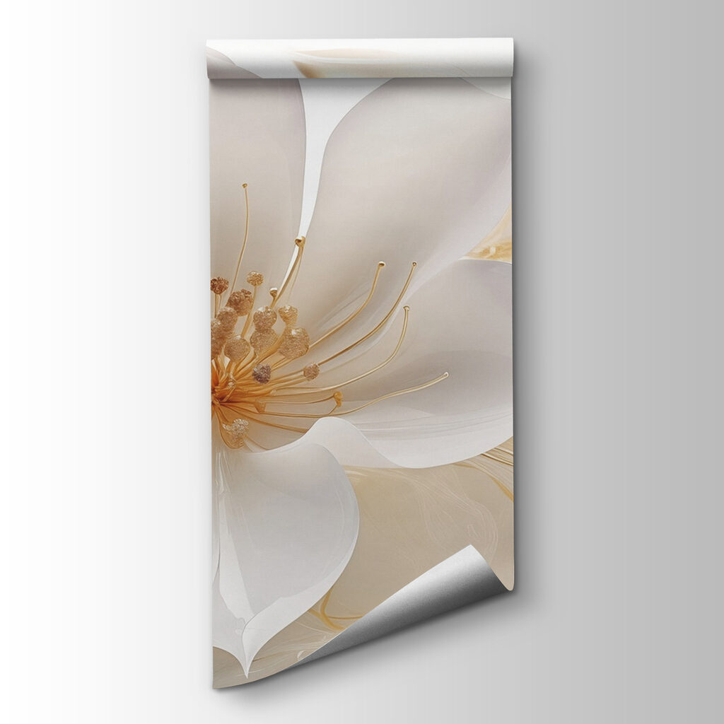 White flower, gold lines — product view