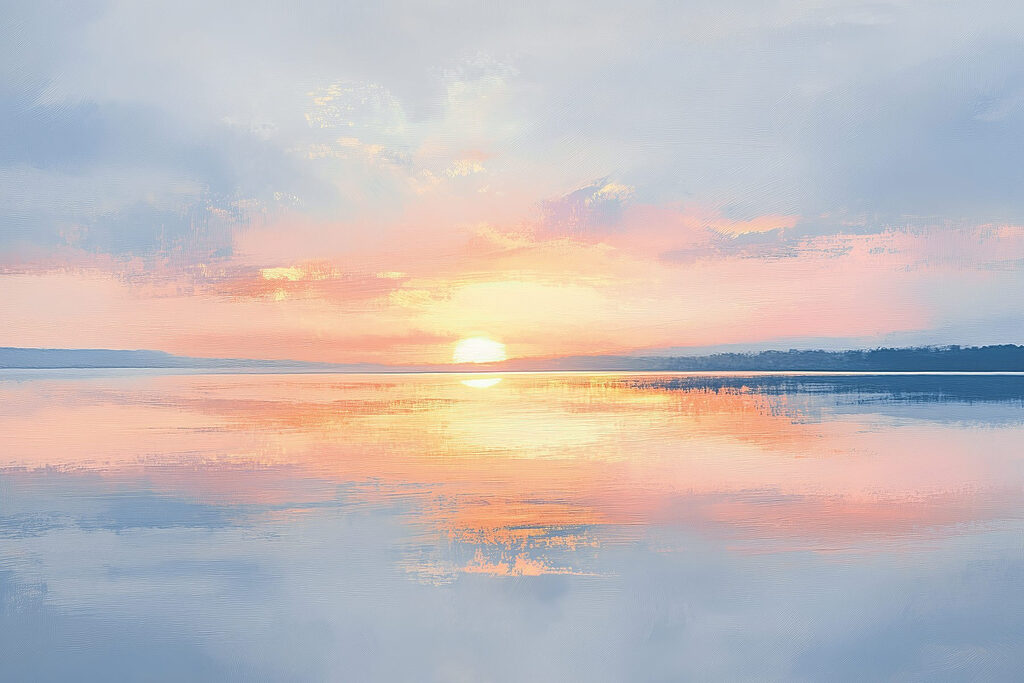 Evening sun on water — full design