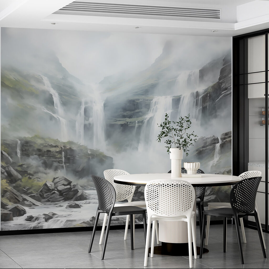 Waterfall over grey rocks — interior 3