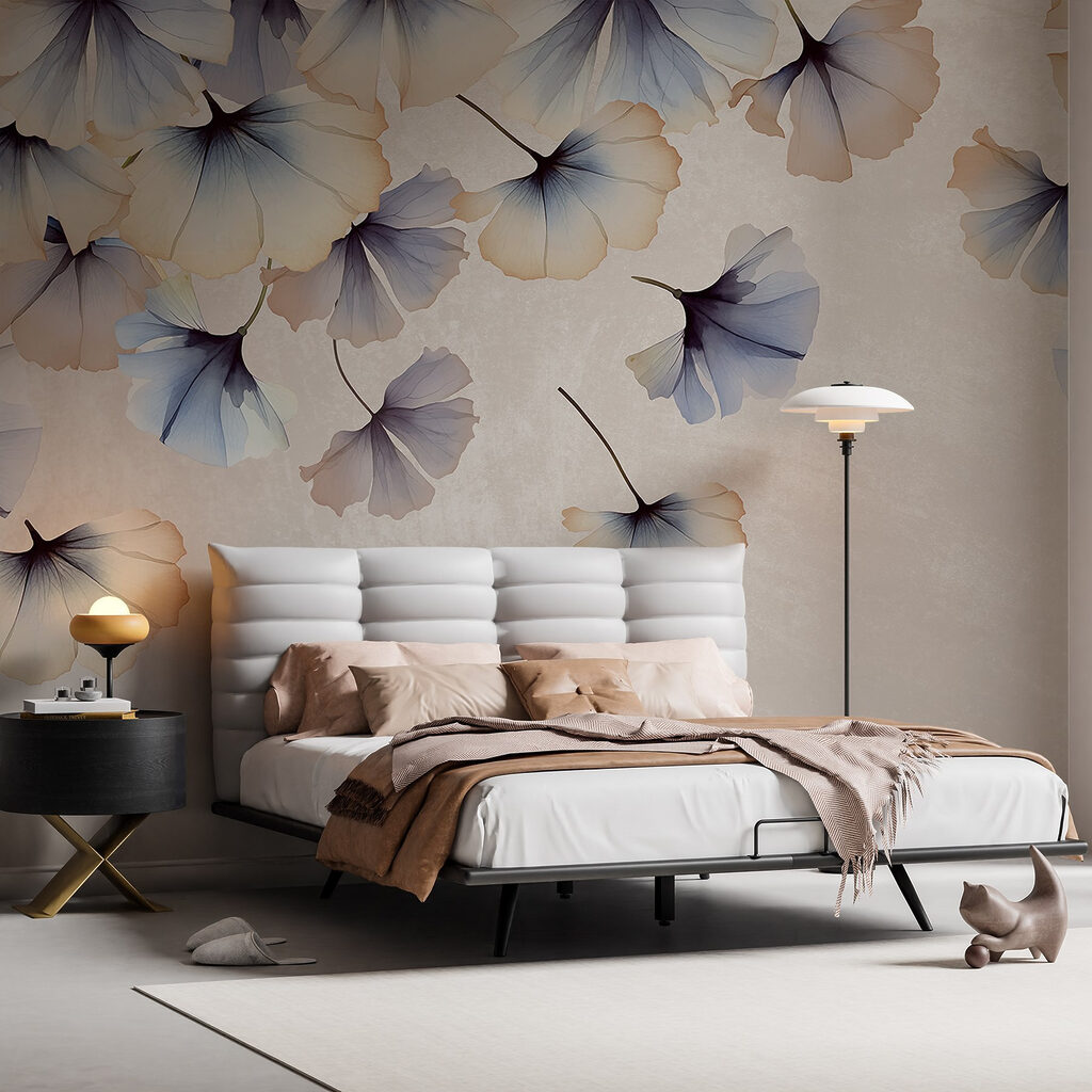 Ginkgo leaves drifting down — interior 1