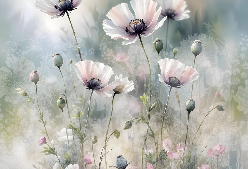 Wildflowers in morning mist — full design