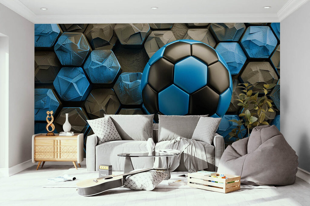 Blue football and hexagons — interior 1