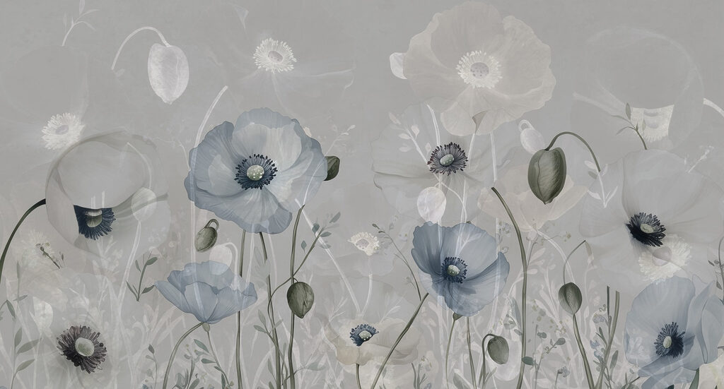 White flowers in mist — full design