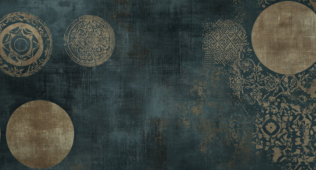 Gold rings on teal — full design