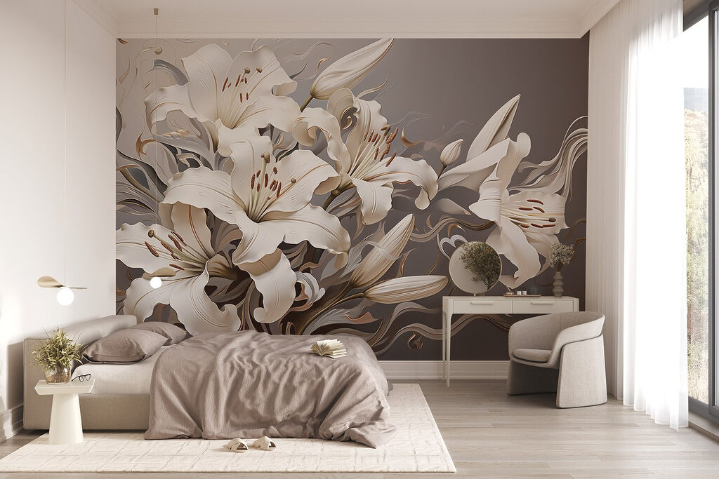 Lilies in Flowing Relief in an interior