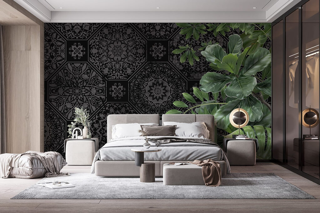 Green leaves, dark patterns — interior 1