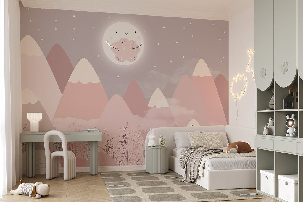 Moon above pink peaks — interior 3