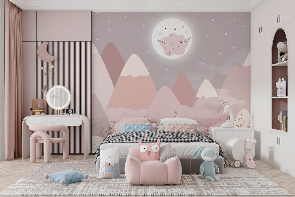 Moon above pink peaks — interior 5