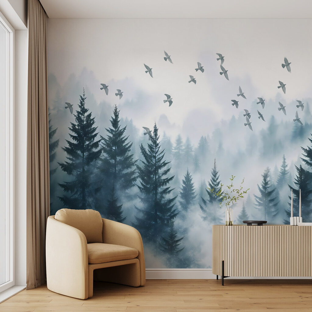 Birds above misty pines — interior 4