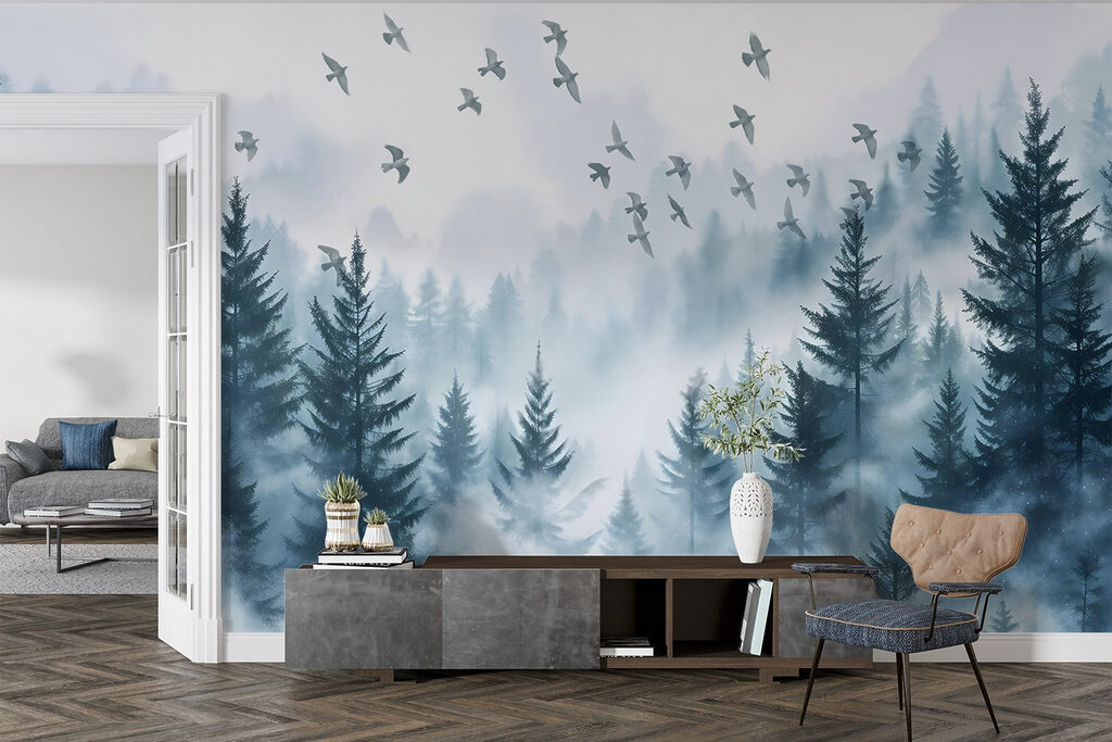 Birds above misty pines — interior 5