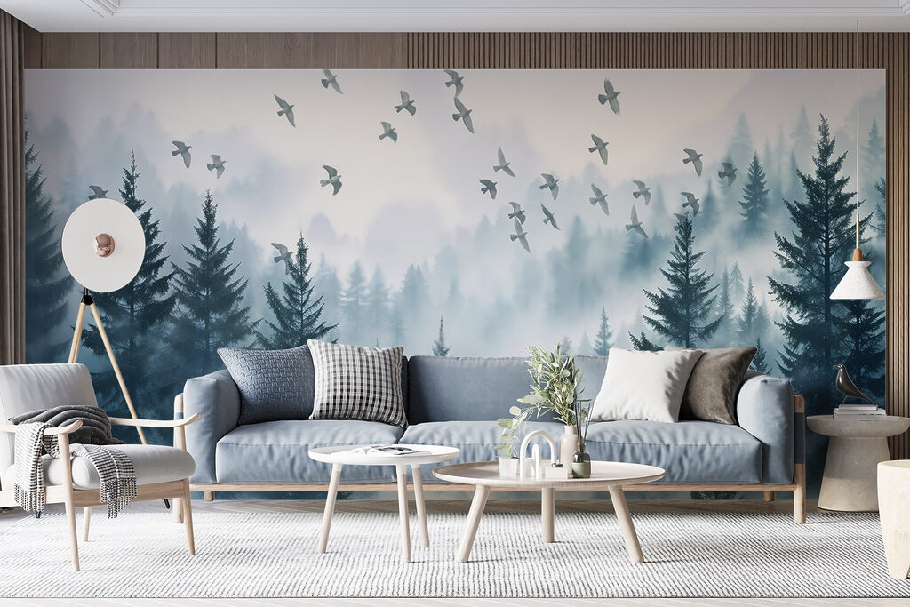 Birds above misty pines — interior 6