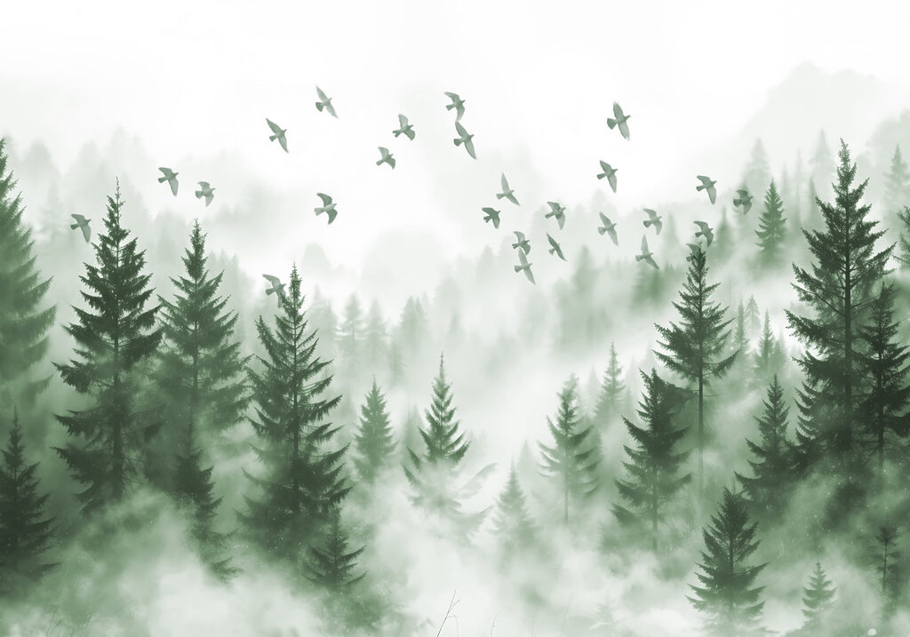 Birds Above Misty Pines — full design
