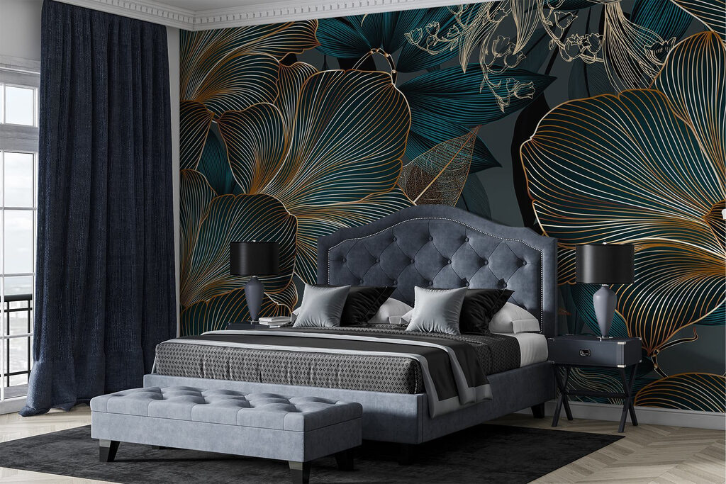 Golden line-art flowers — interior 1