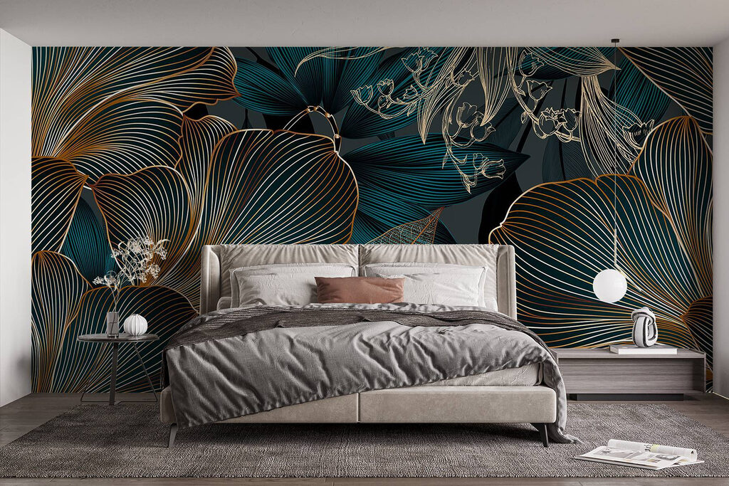 Golden line-art flowers — interior 2