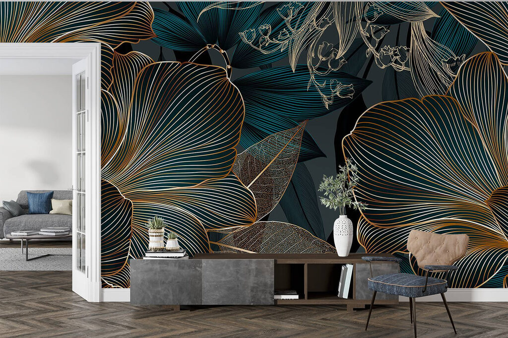 Golden line-art flowers — interior 5