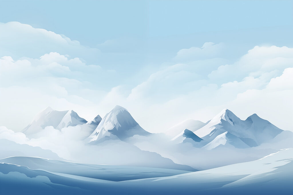 Blue mountains under clouds — full design