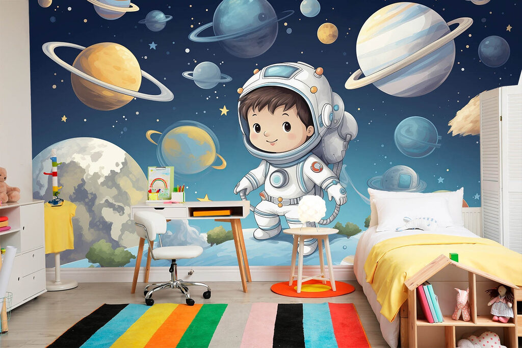 Astronaut among colourful planets — interior 1