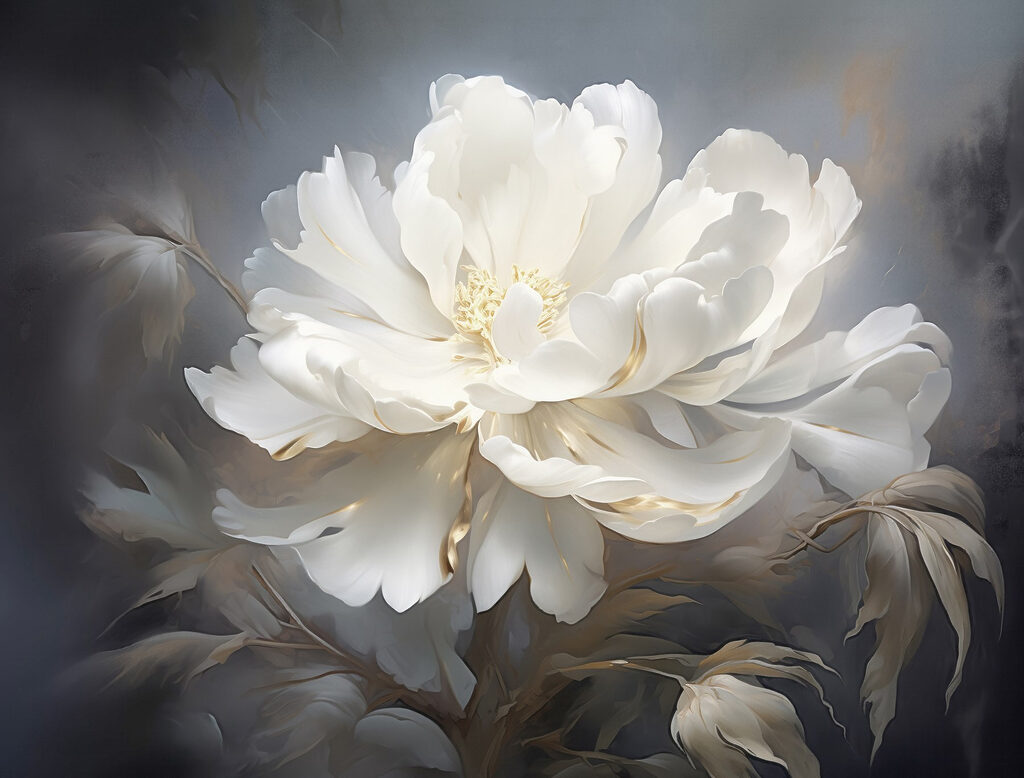 White peony on grey — full design