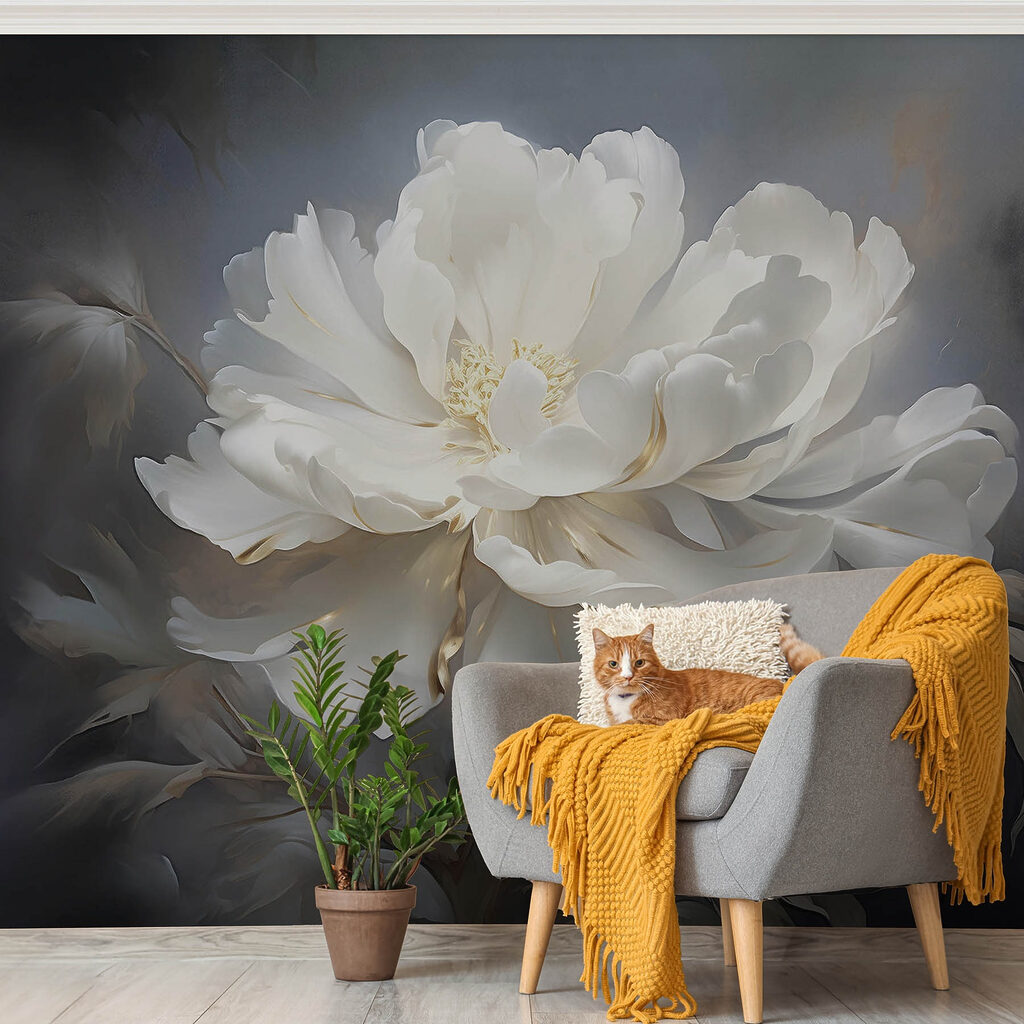 White peony on grey — interior 3
