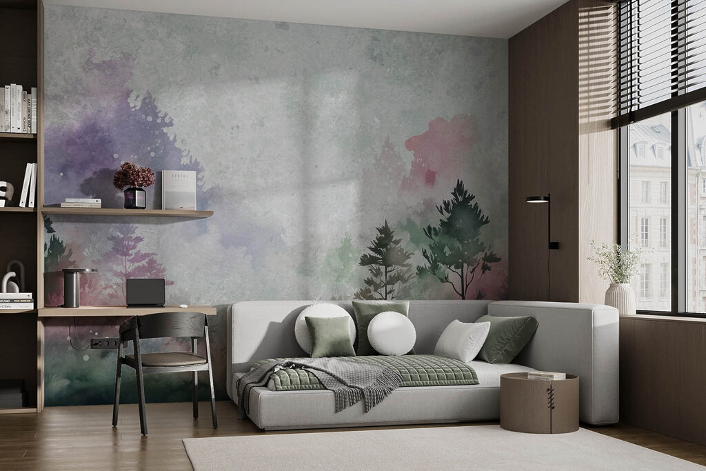 Misty watercolour forest — interior 1