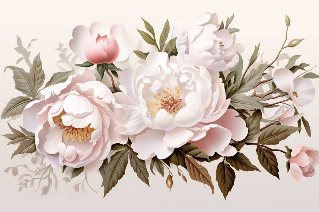 Pink blooms, loose twigs — full design