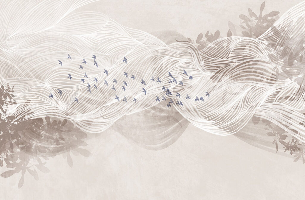 Birds among white waves — full design