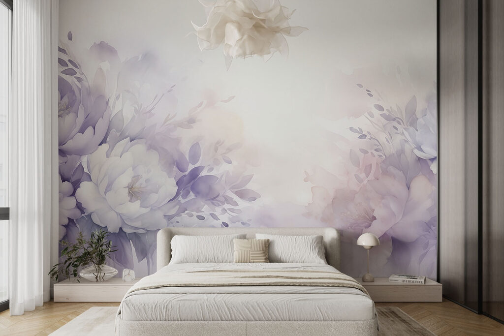 Purple flowers around light — interior 1