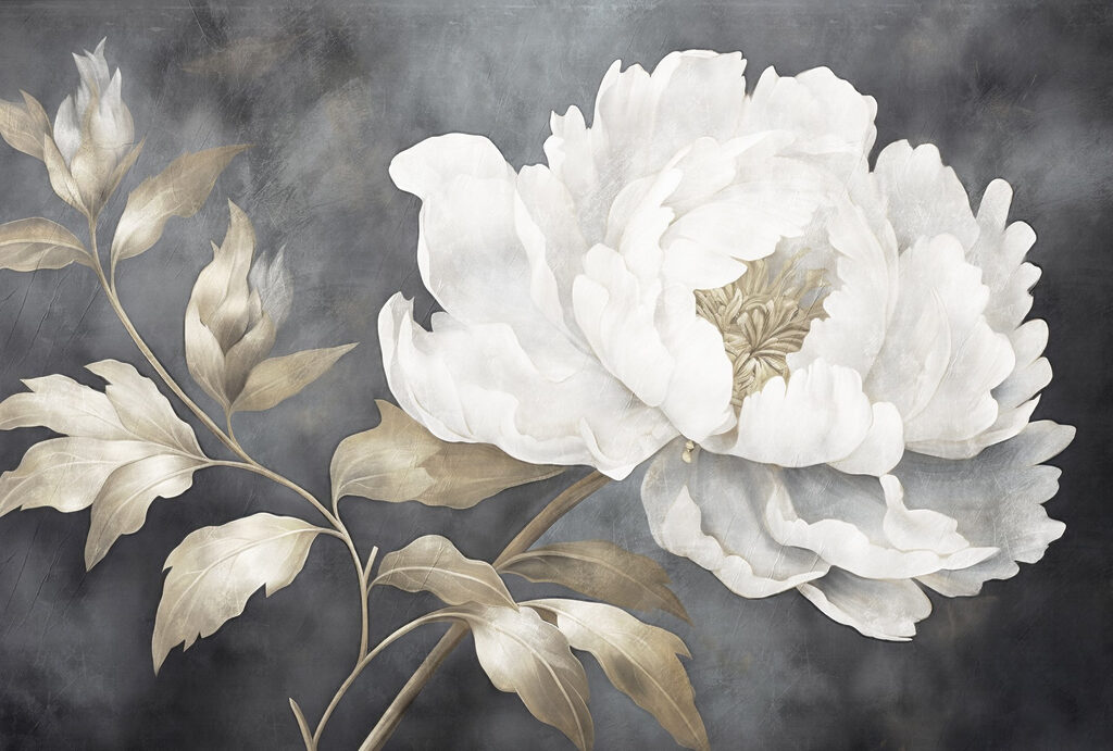 Peony on dark grey — full design