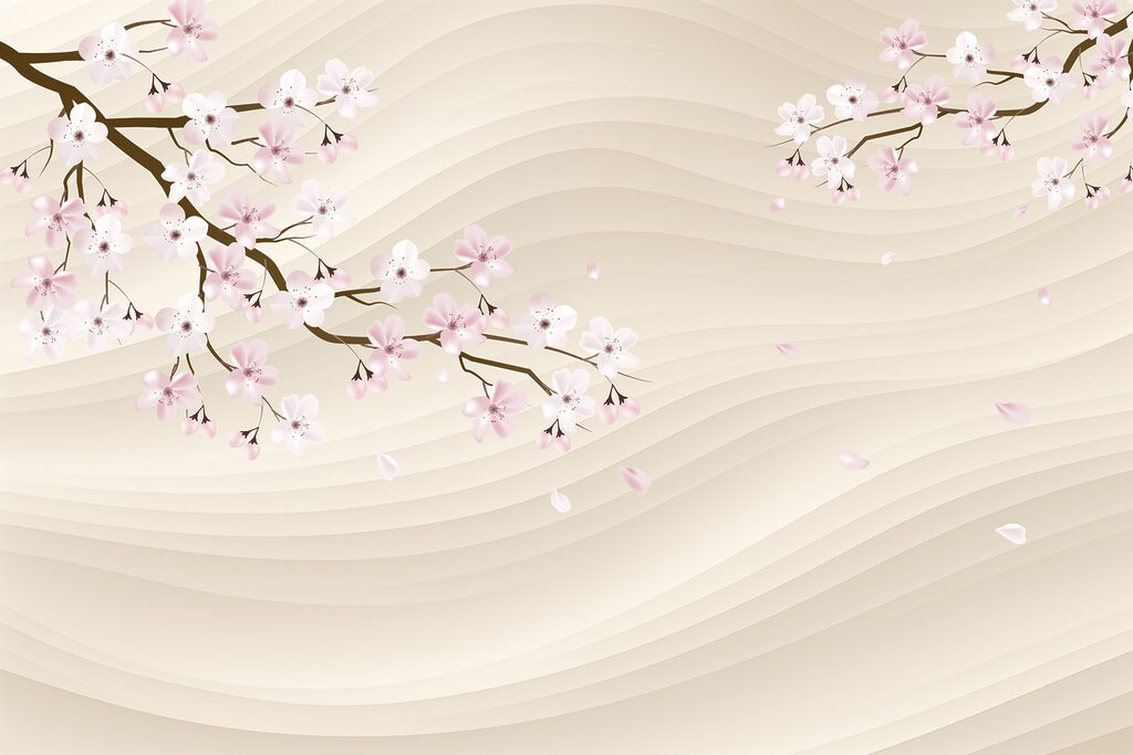 Pink blossom over sand — full design