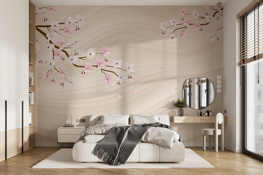 Pink blossom over sand — interior 2