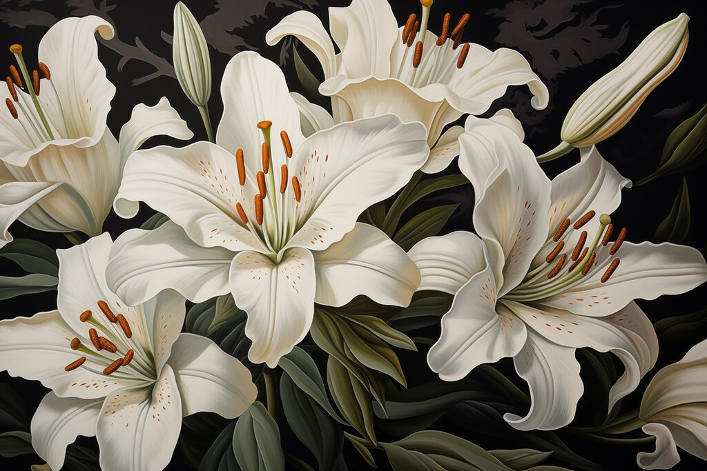 White lilies on black — full design