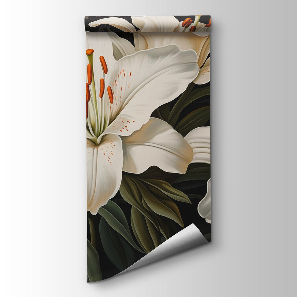White lilies on black — product view